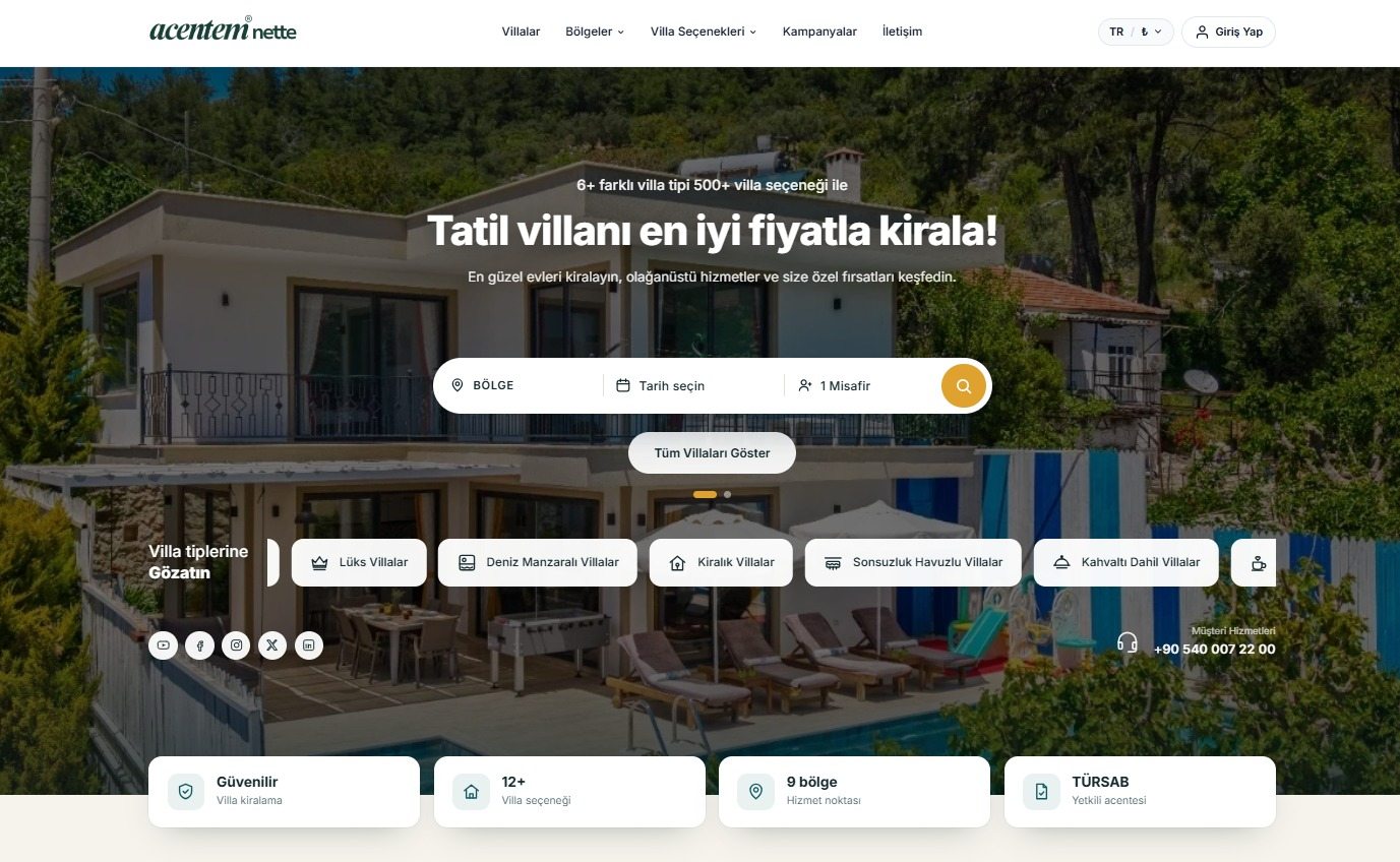 Villa Kiralama Yazılımı masaüstü görünüm
